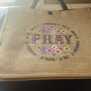 Floral Jute prayer Tote Bag with Black Handles